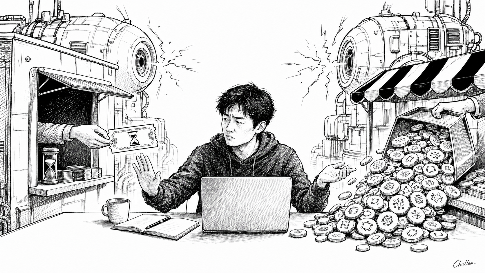 插图：开发者一边面对限量配给券，一边面对倾泻而下的算力促销筹码