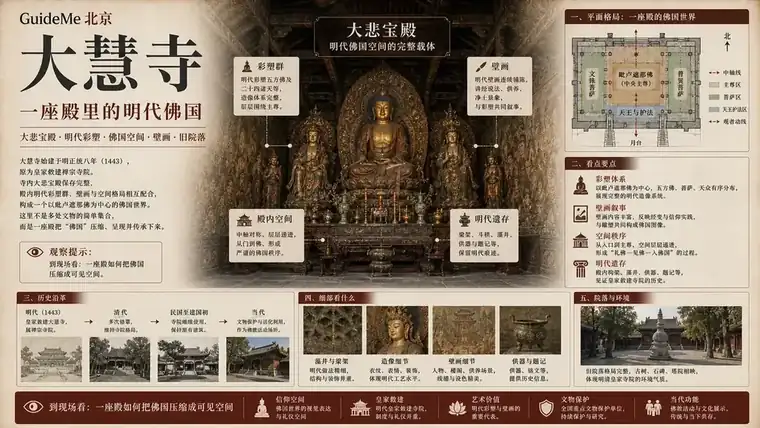 大慧寺导航海报：二十八部众 · 重檐庑殿顶 · 明代壁画 · 大悲宝殿 · 千手观音 · 截金